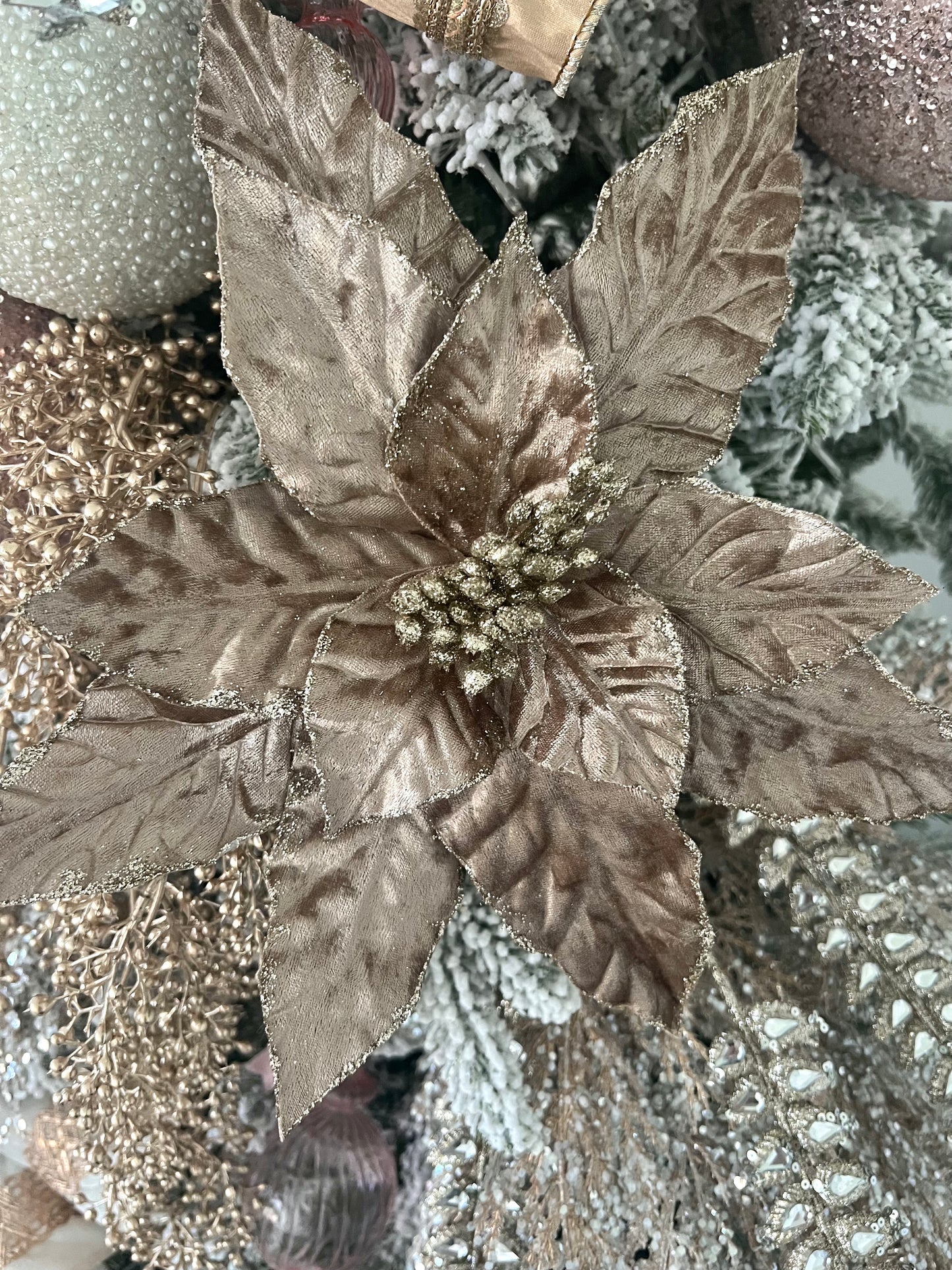 Taupe Glitter Velvet Poinsettia Stem 24"