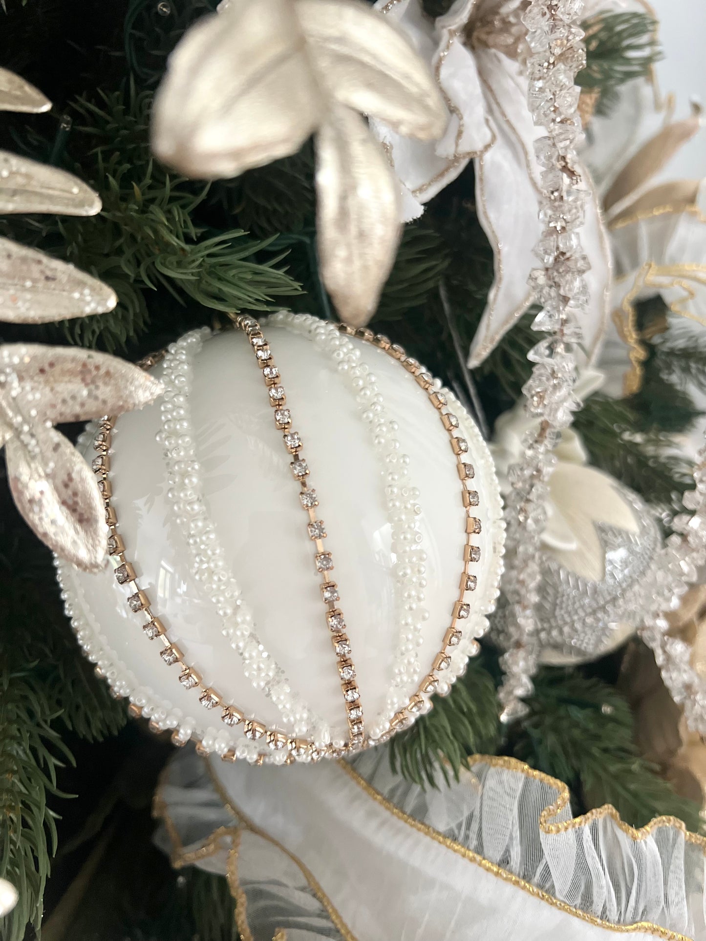 5" Rhinestone & Pearl Ball Ornament