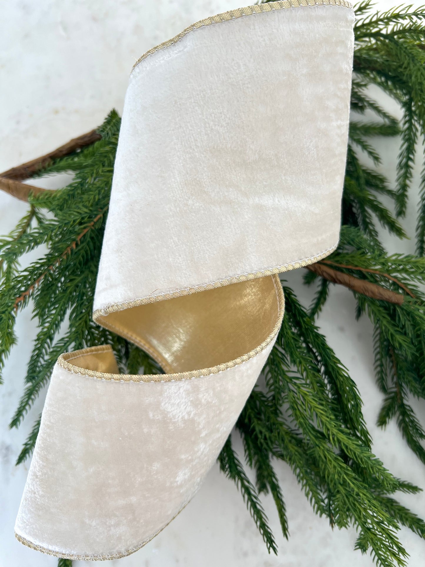 Ivory Velvet Wired Ribbon 4” W