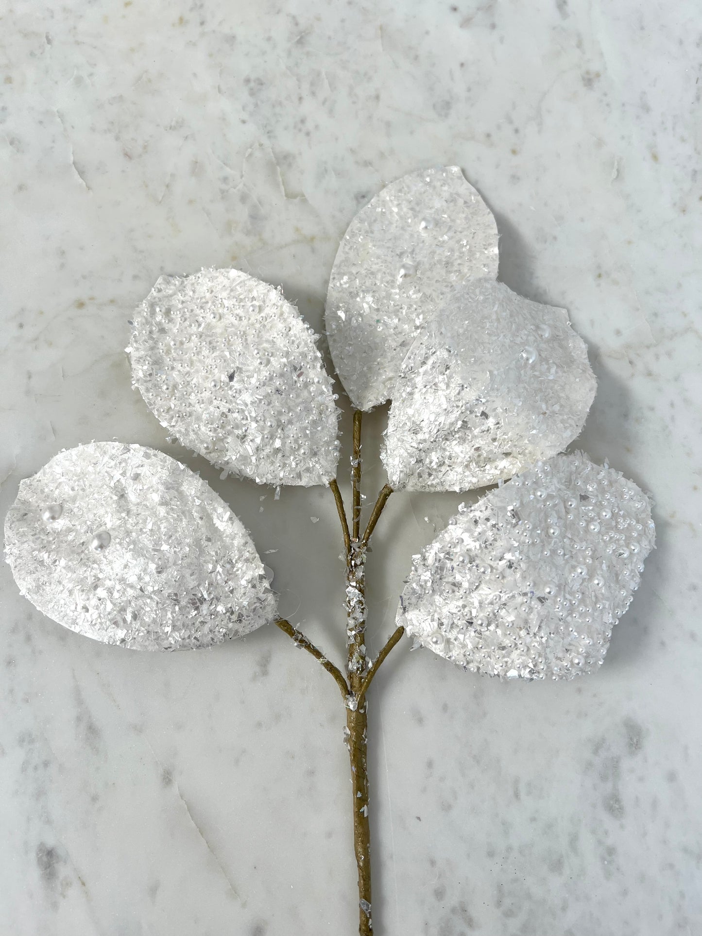 White Glitter Magnolia Leaf Spray 23" L