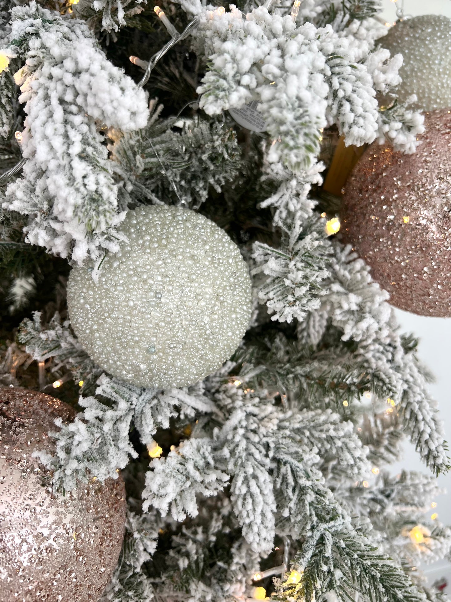 4" White Glitter Bead Ball Ornament