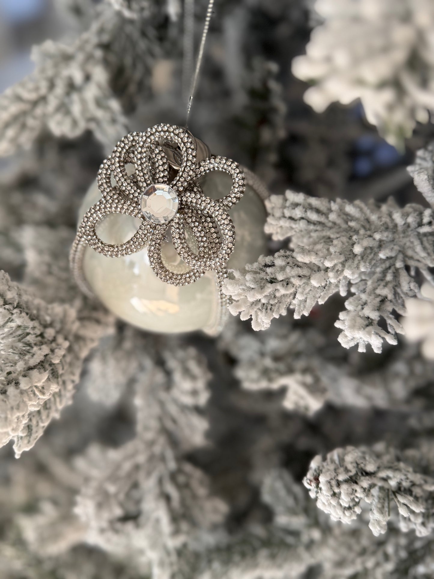4.5" White Glass Ornament with Bow