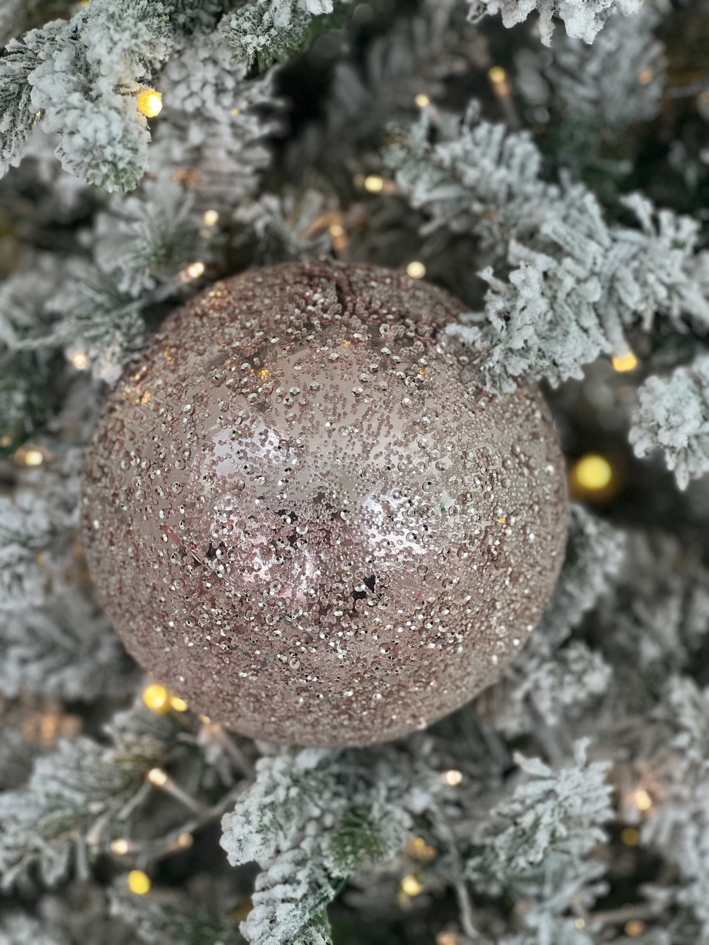 6" Blush Iced Beaded Ball Ornament