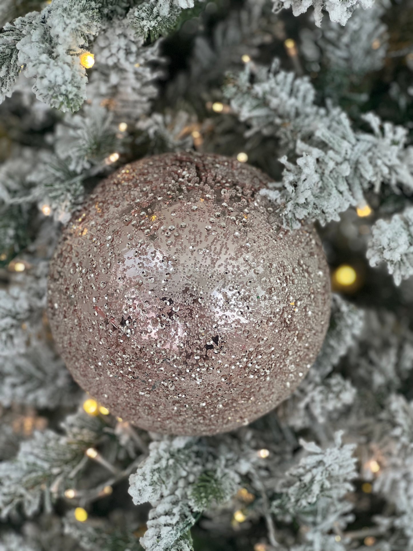 6" Blush Iced Beaded Ball Ornament - Final Sale