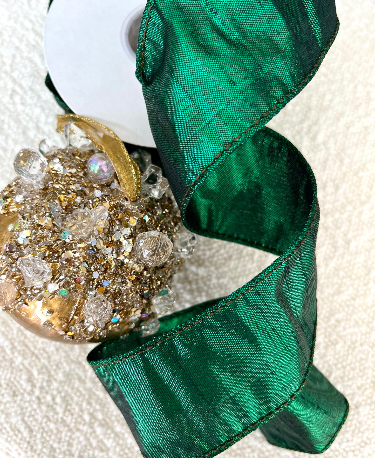 Emerald Metallic Dupioni Ribbon 2.5" Wide - Final Sale