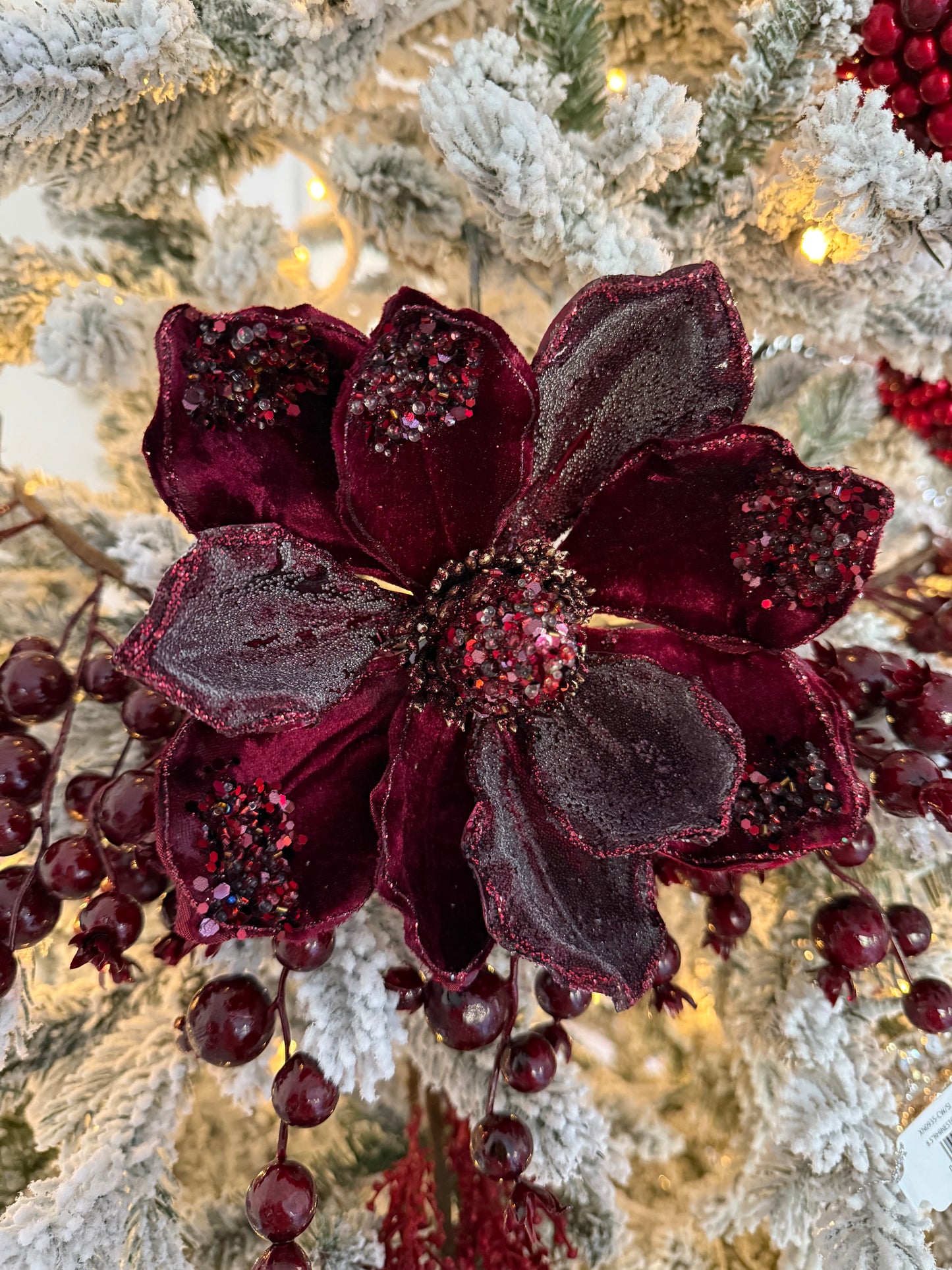 18" L Burgundy Magnolia with Heavy Jewels