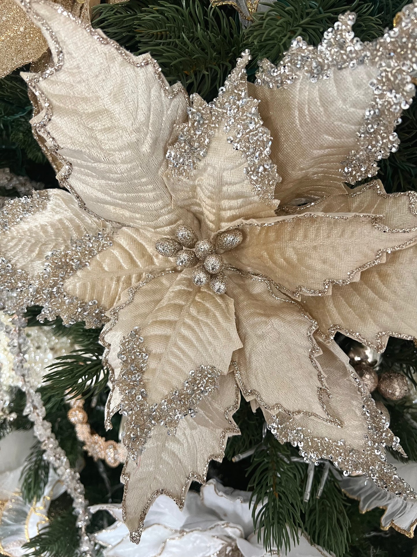 27" Light Blush Velvet Poinsettia Stem