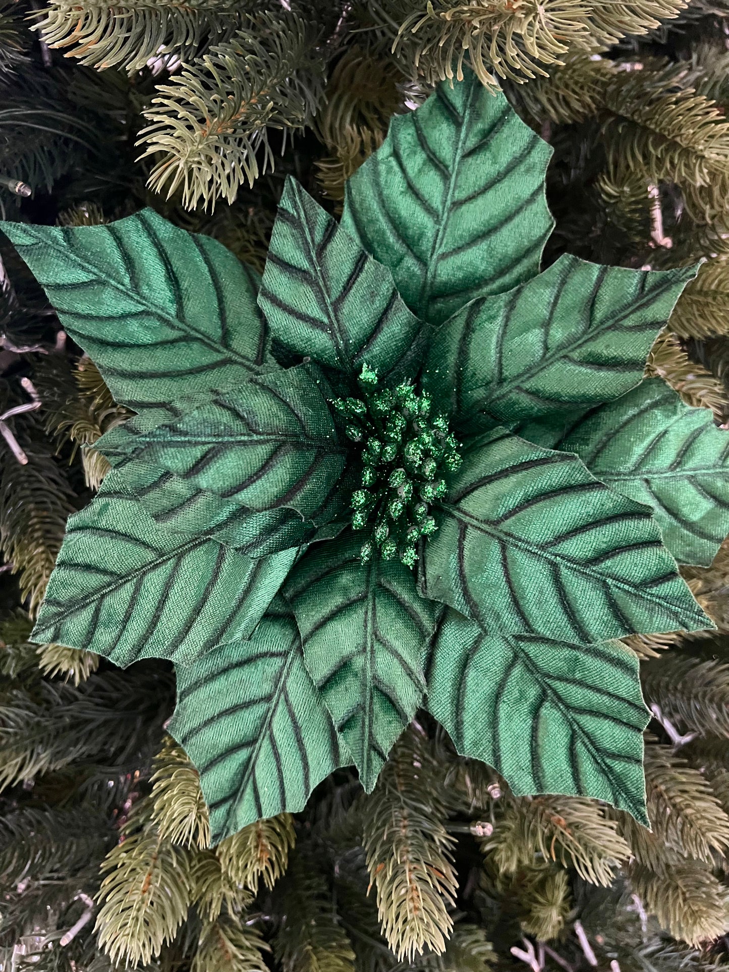 Emerald Metallic Poinsettia Stem 24”