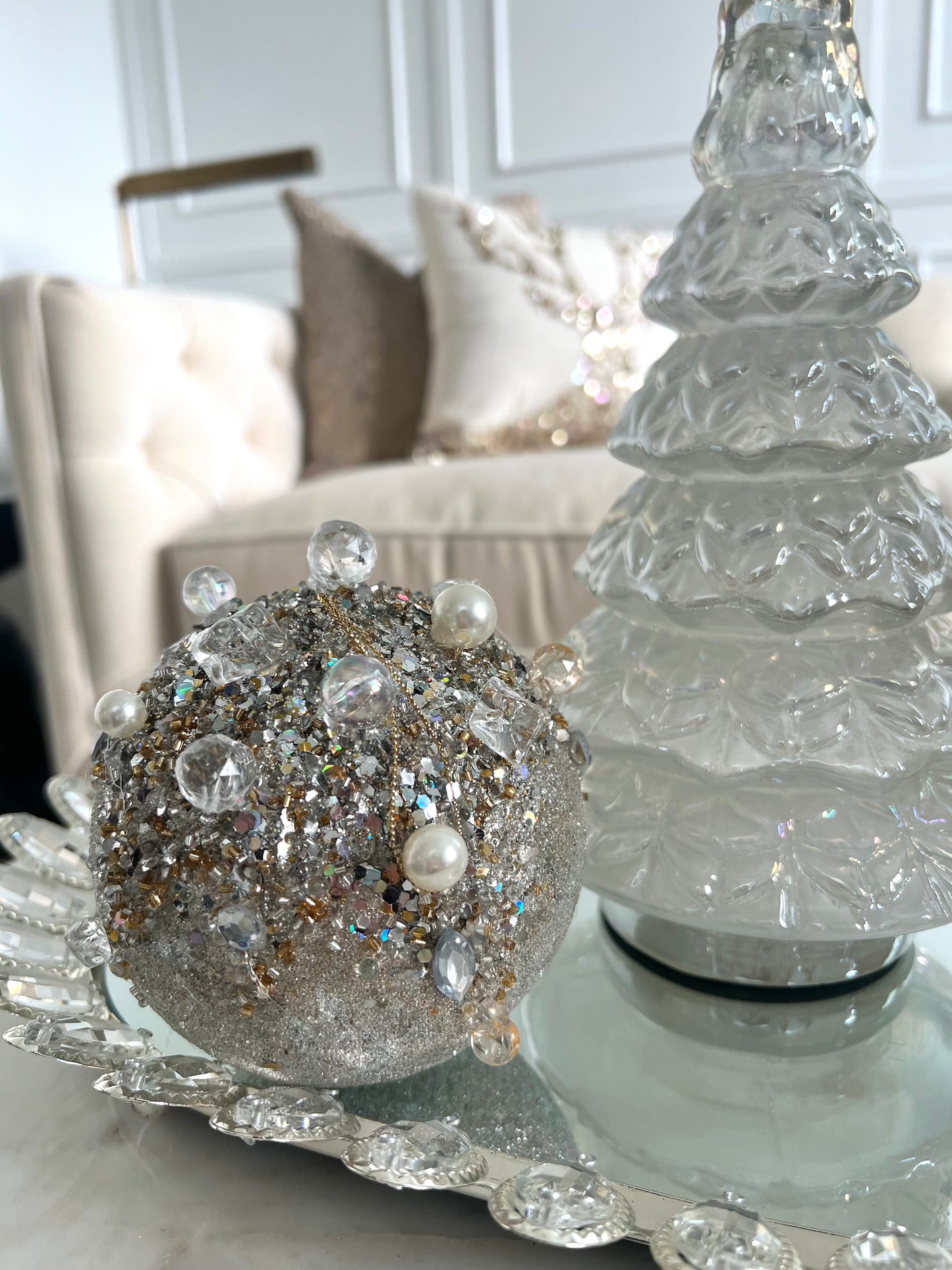 4.5" Platinum Glitter Encrusted Jeweled Ornament