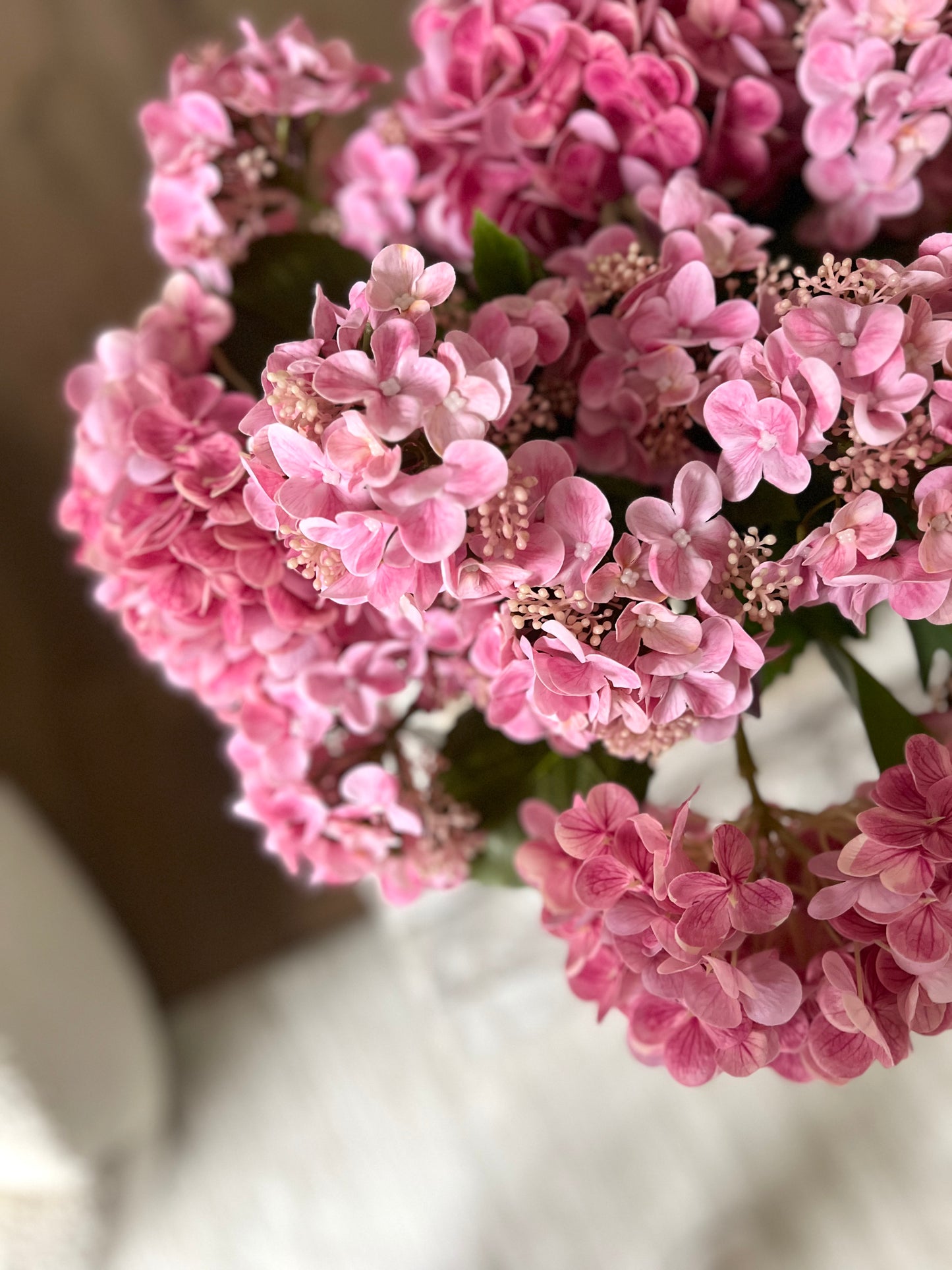 Pink Real Touch Hydrangea 2 Bloom Spray 19" L