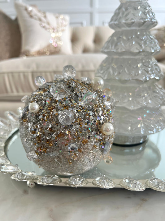 4.5" Platinum Glitter Encrusted Jeweled Ornament - Final Sale