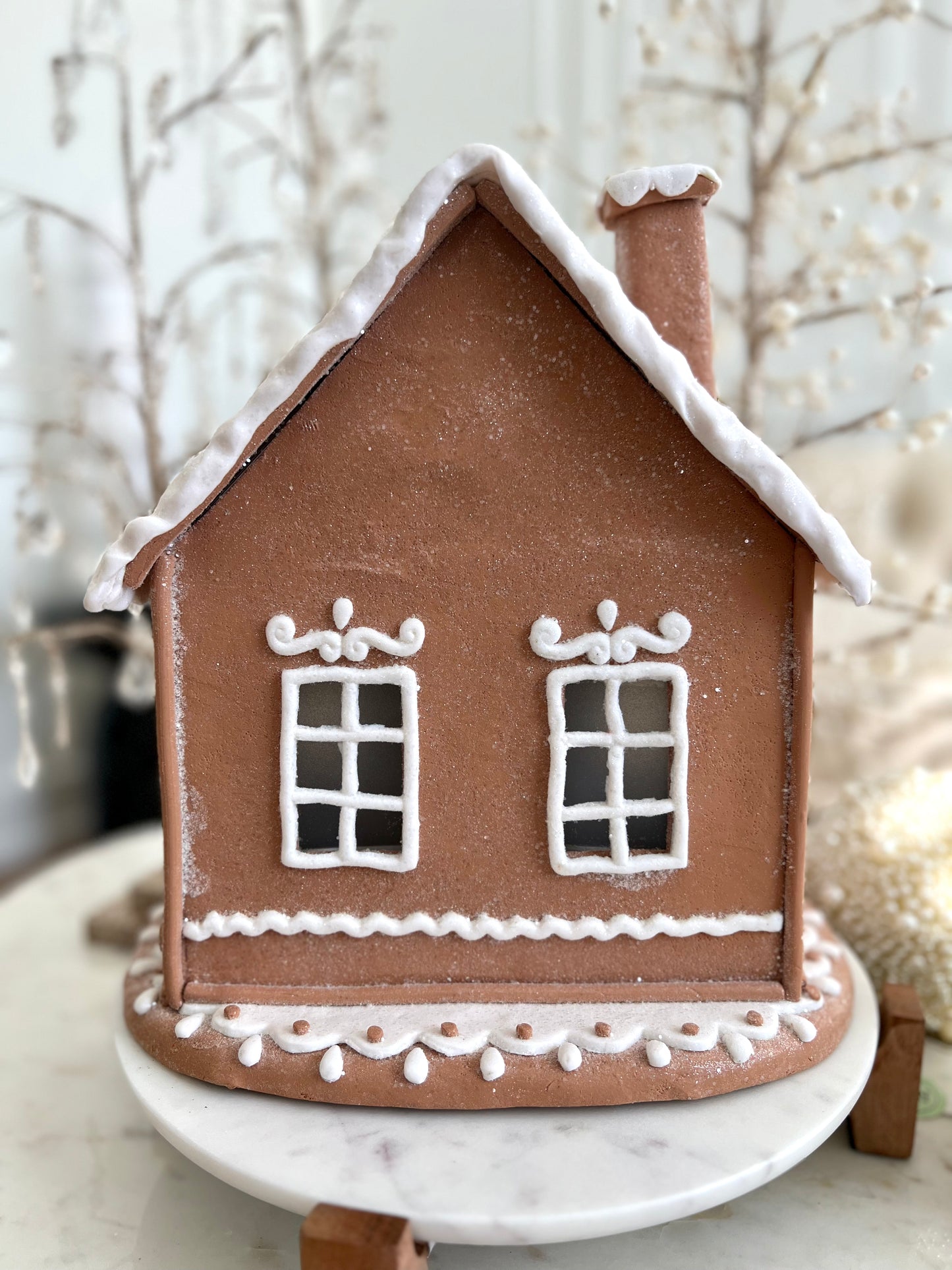 White Icing Lit Gingerbread House 12"