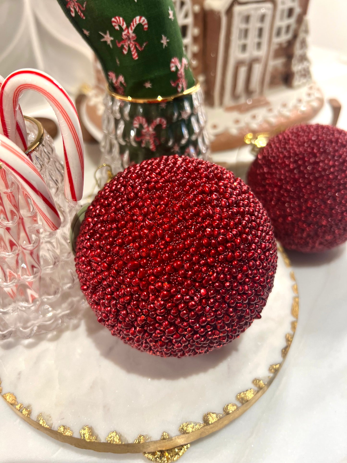 4" Red Glitter Bead Ball Ornament