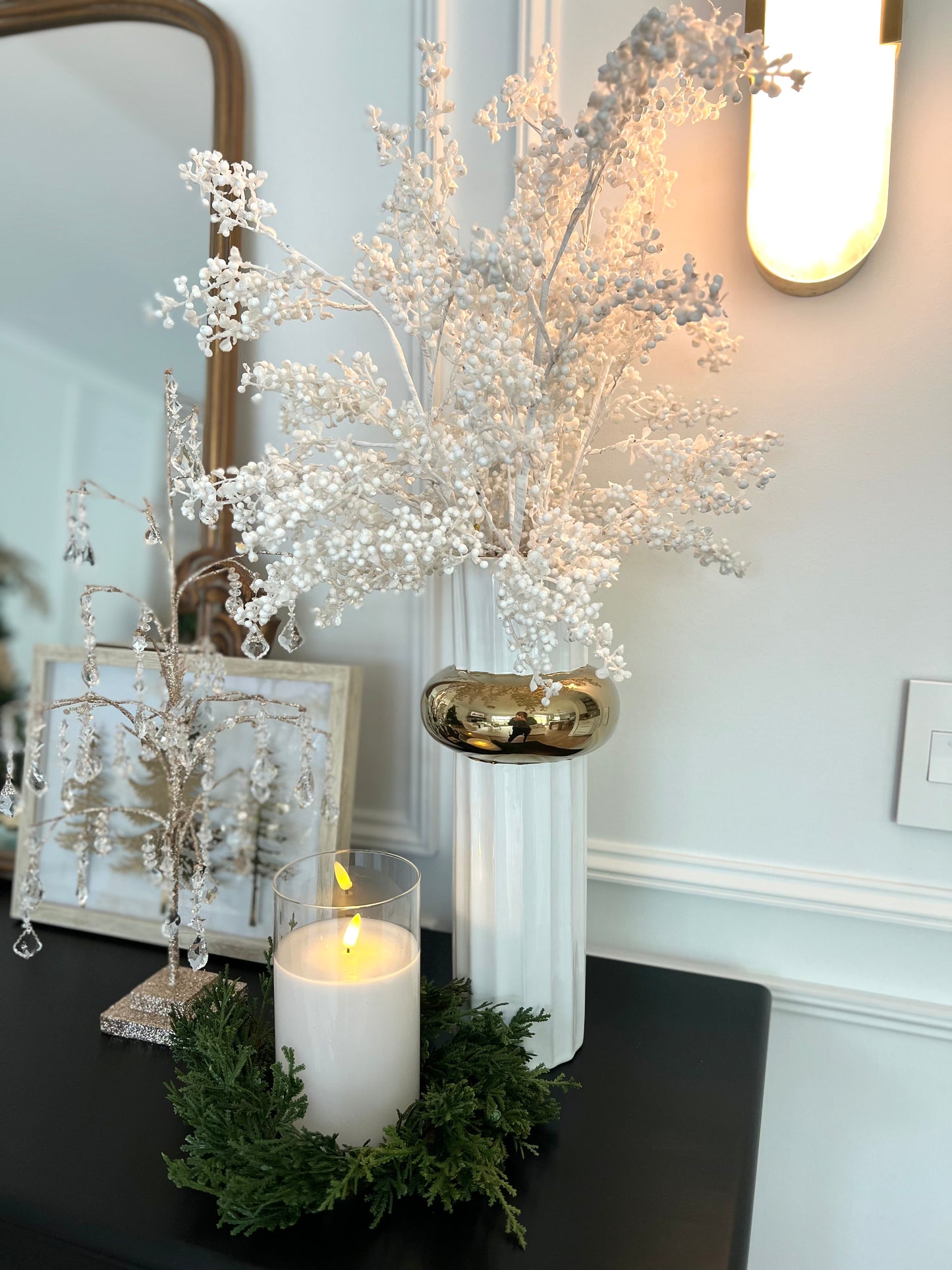 Snowy White Berry Spray 29"L