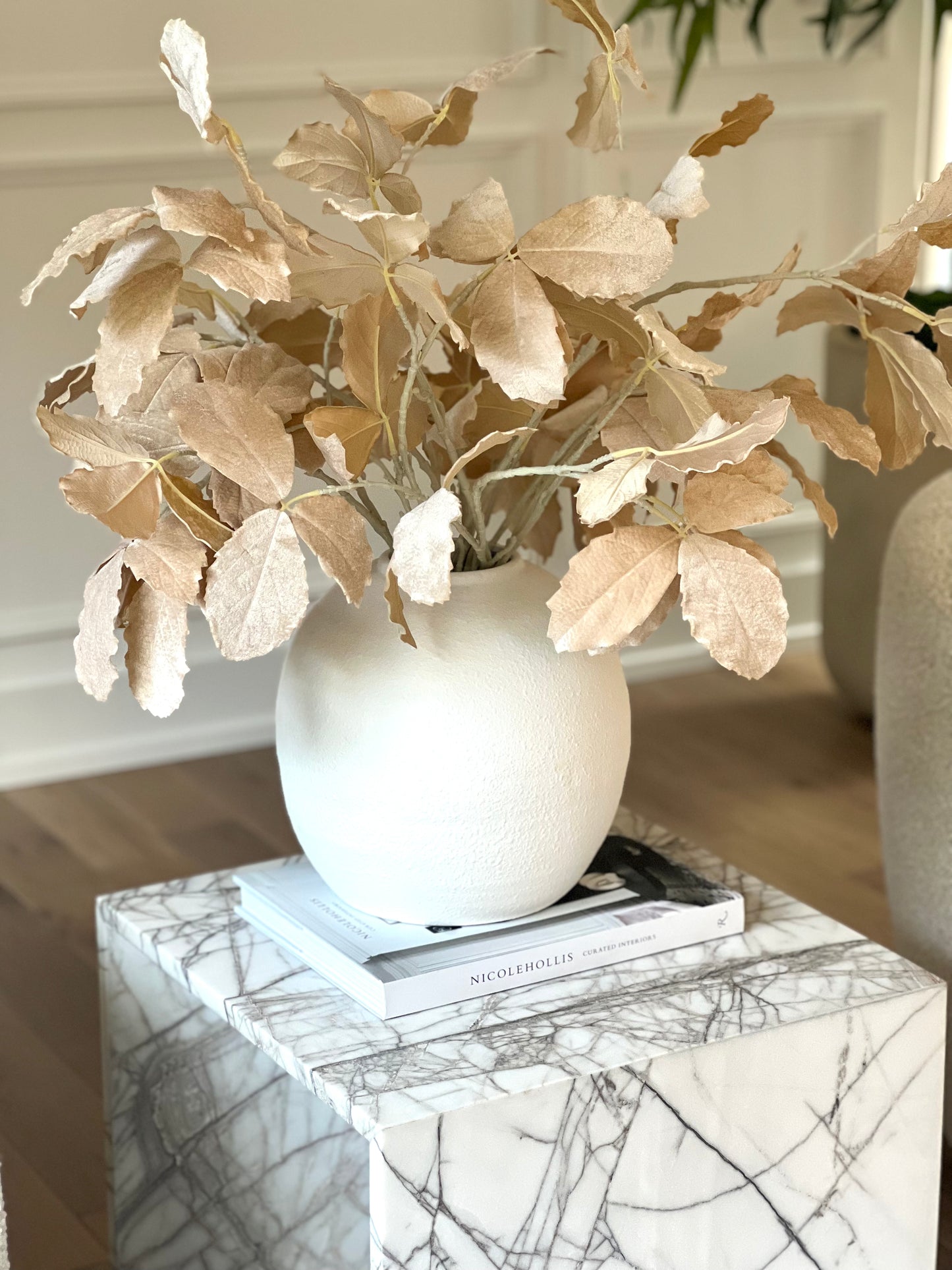 Ivory Velvet Faux Leaf Spray 34”