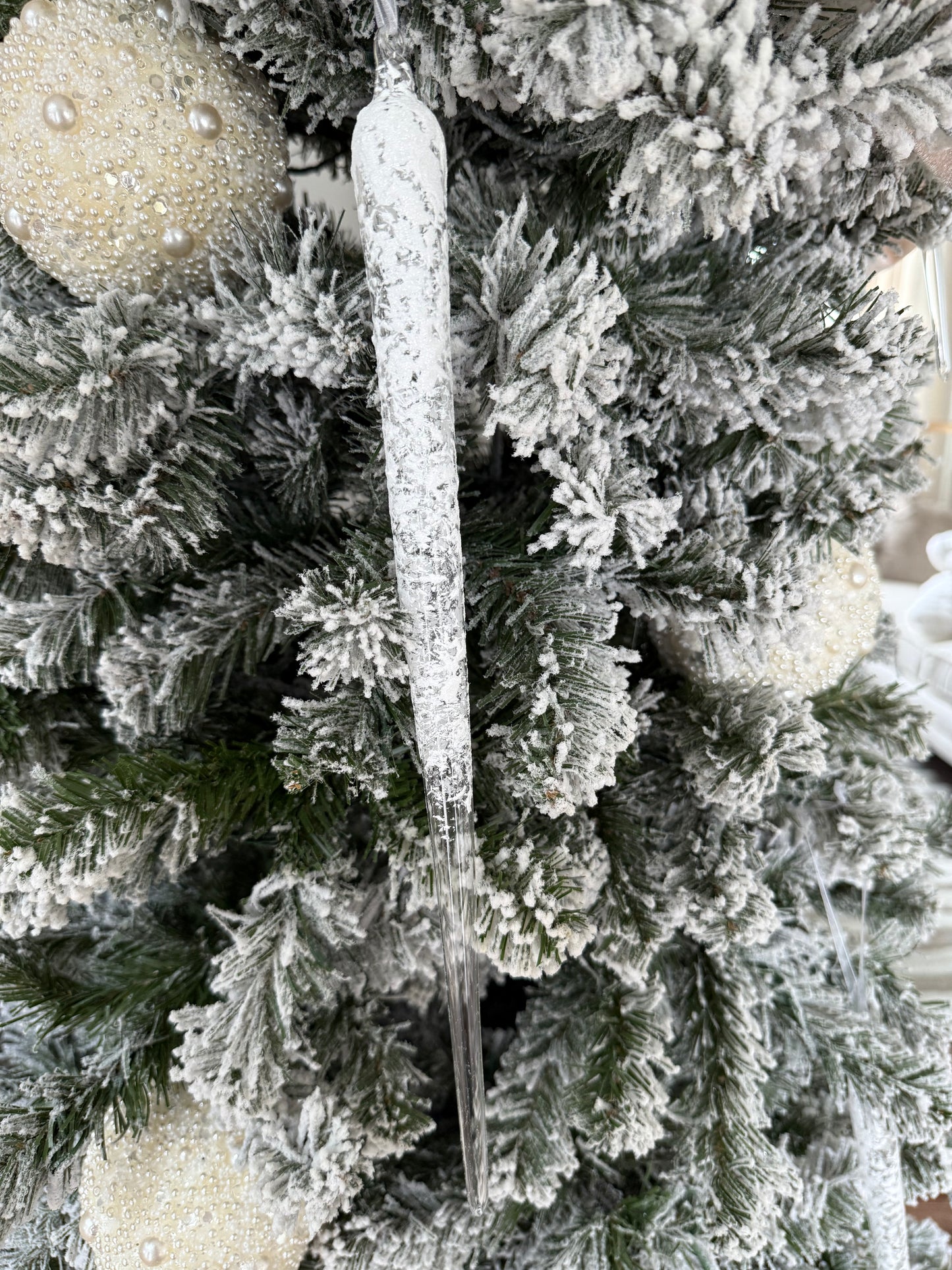Snowy Glass Icicle Ornament 15"