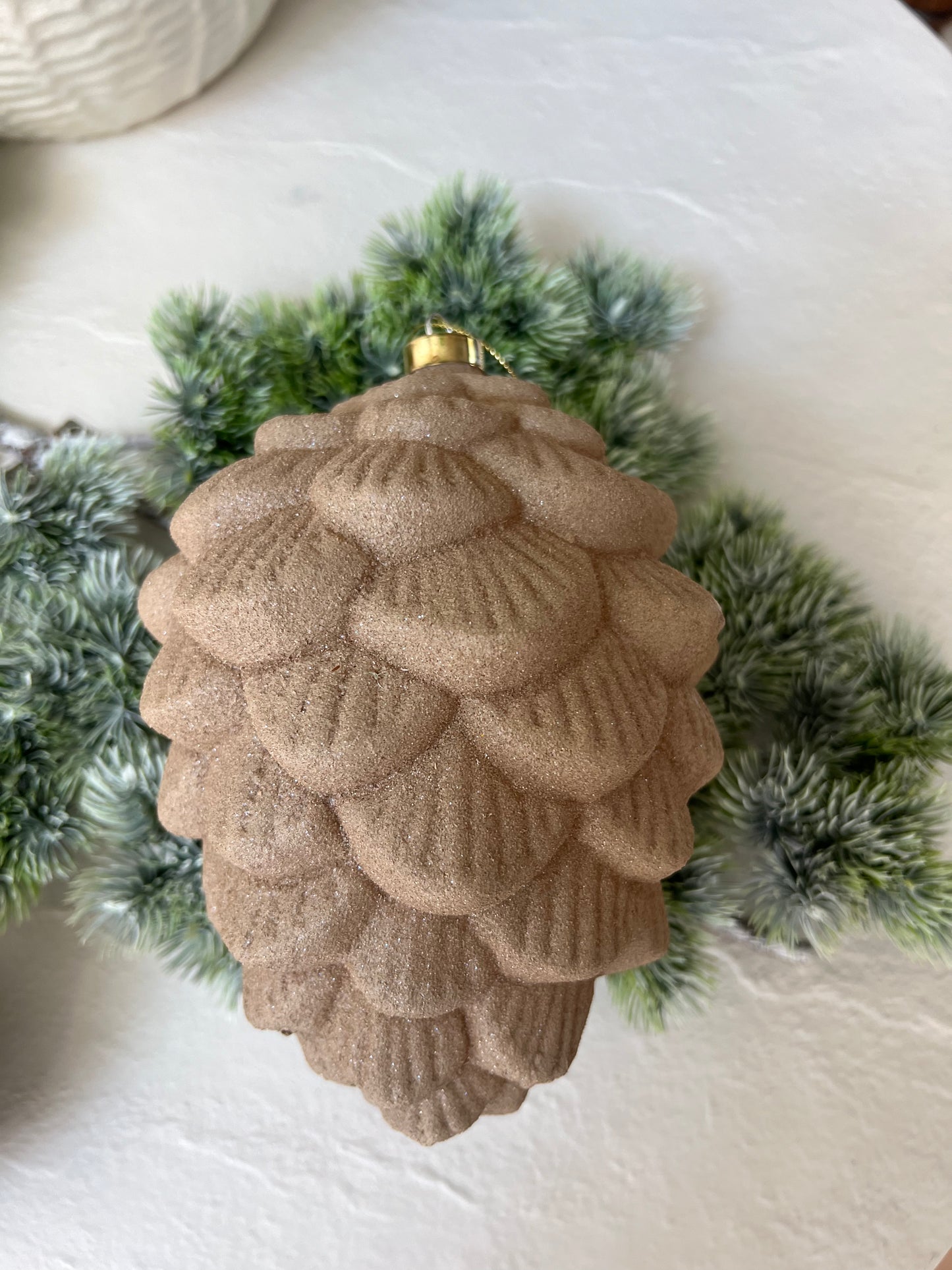8" Glittered Glass Pine Cone Ornament