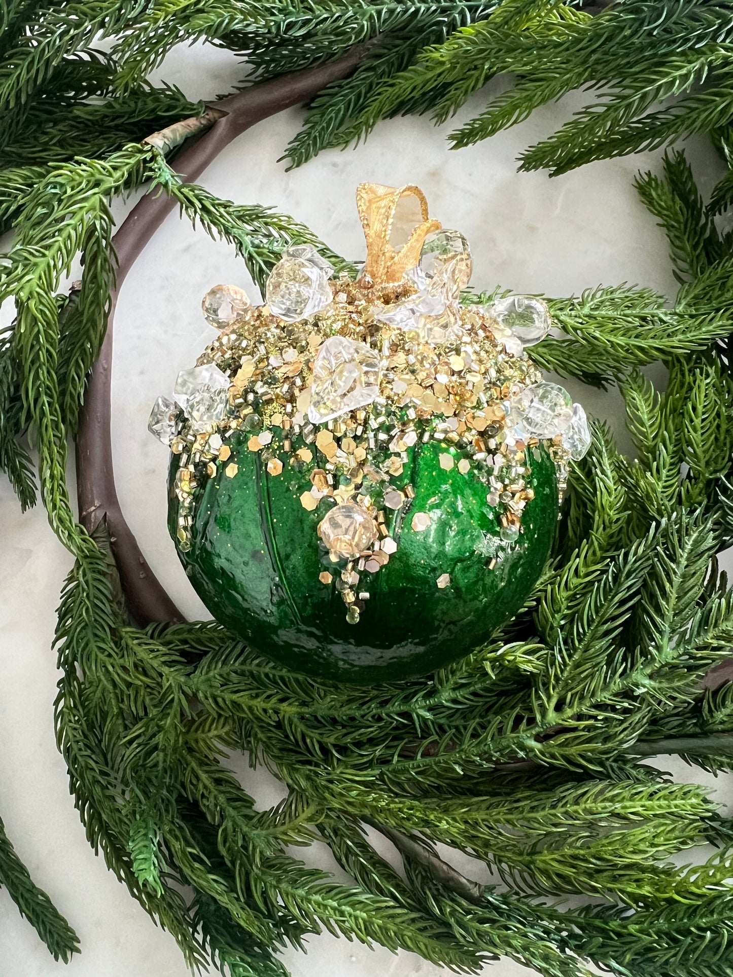 4" Emerald Jeweled Ornament