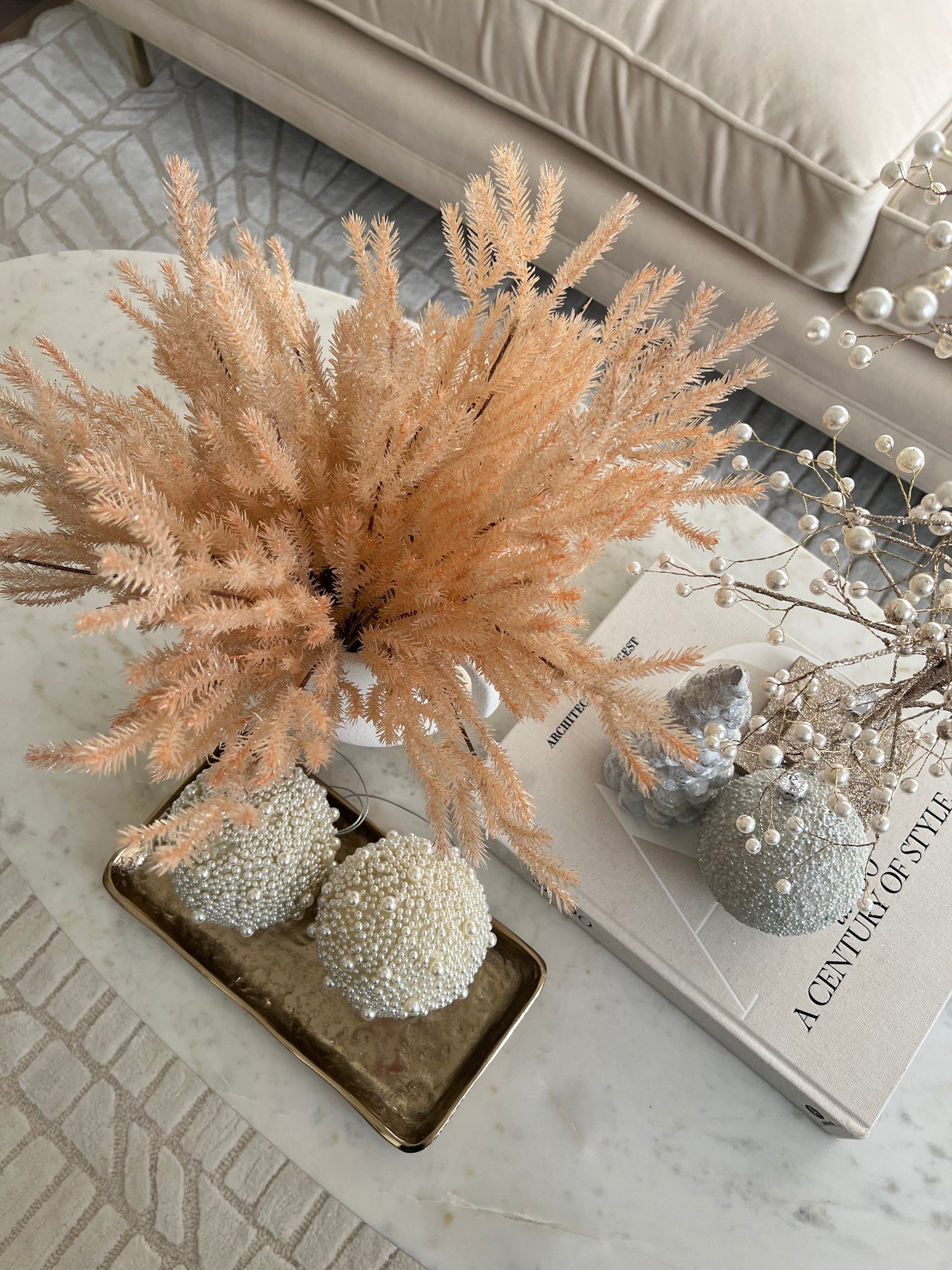 Champagne Glitter Metallic Pine Spray 13"L - Final Sale