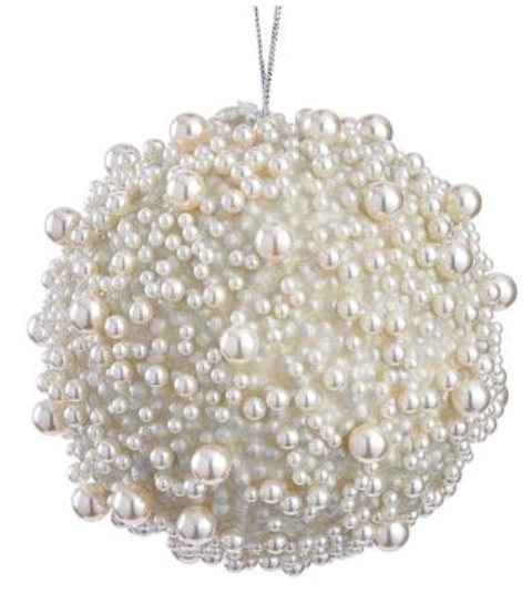 4.5" Pearl Beaded Ball Ornament