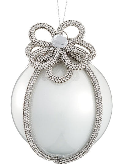 4.5" White Glass Ornament with Bow