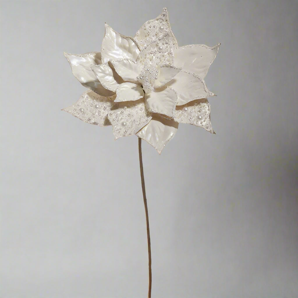 20"L White Pearl Beaded Poinsettia