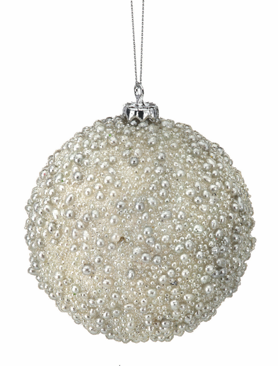 4" White Glitter Bead Ball Ornament