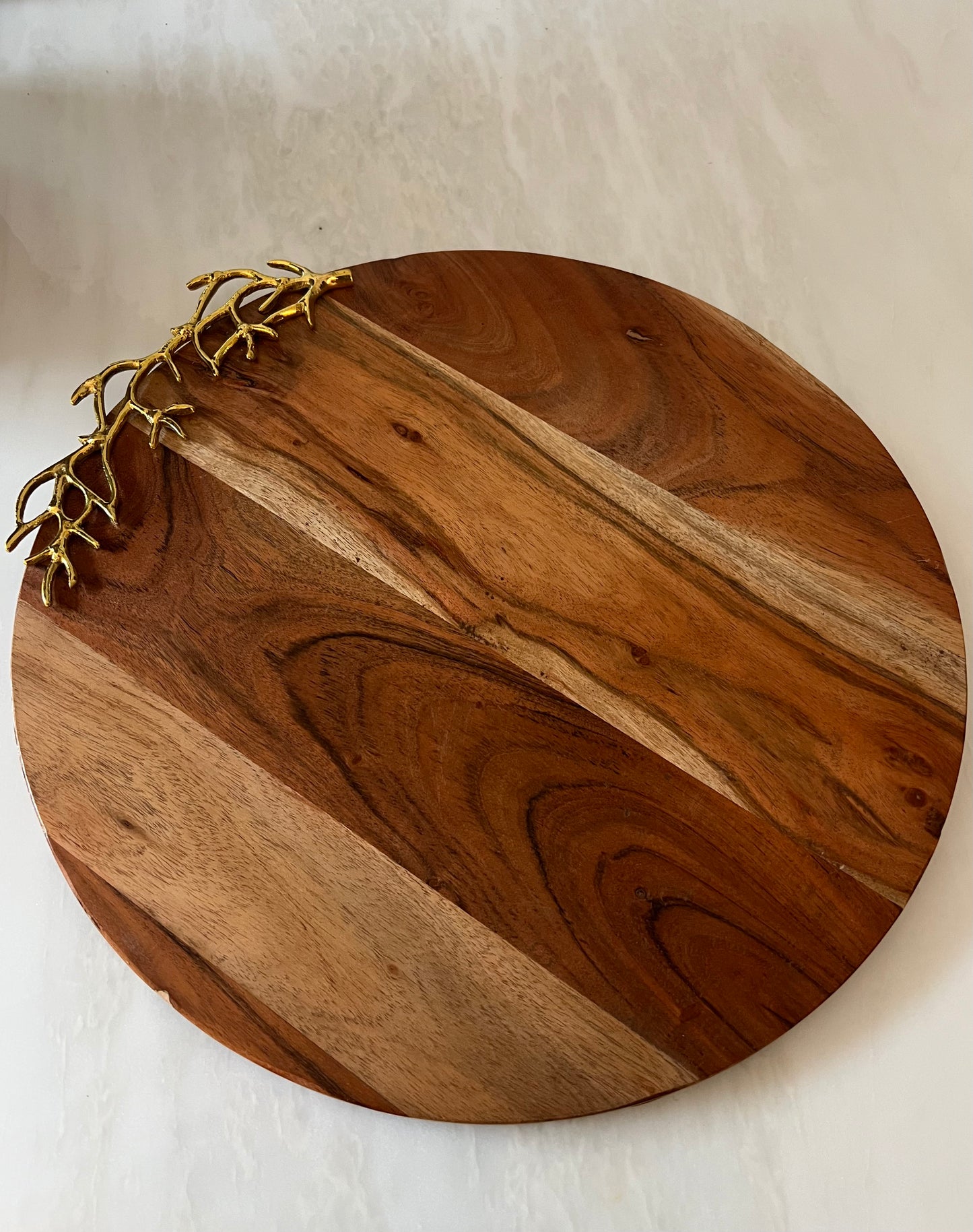 Round Wood Charcuterie Board with Gold Accent 16"D