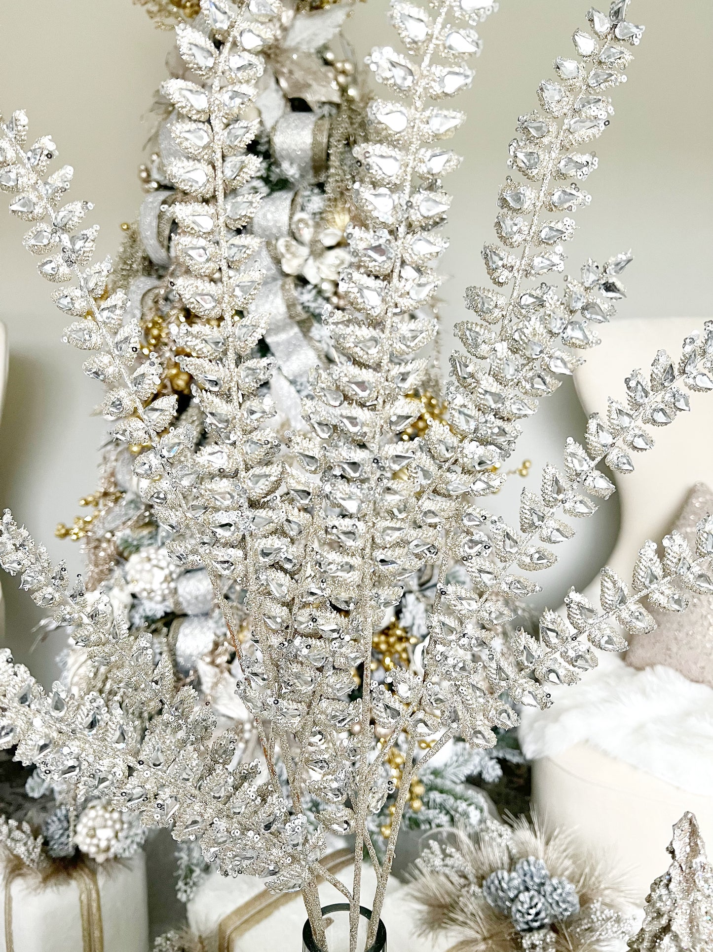 Jeweled Glittered Fern Spray 34.5" H