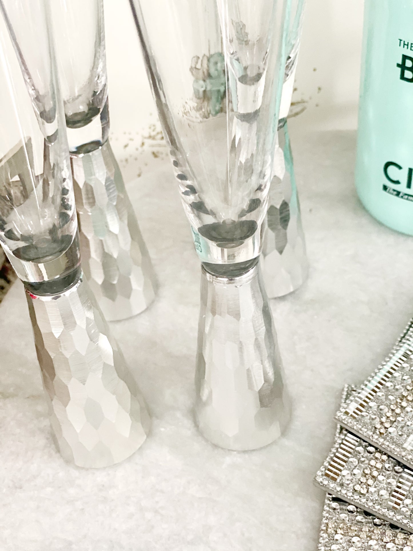 Silver Hammered Champagne Glass