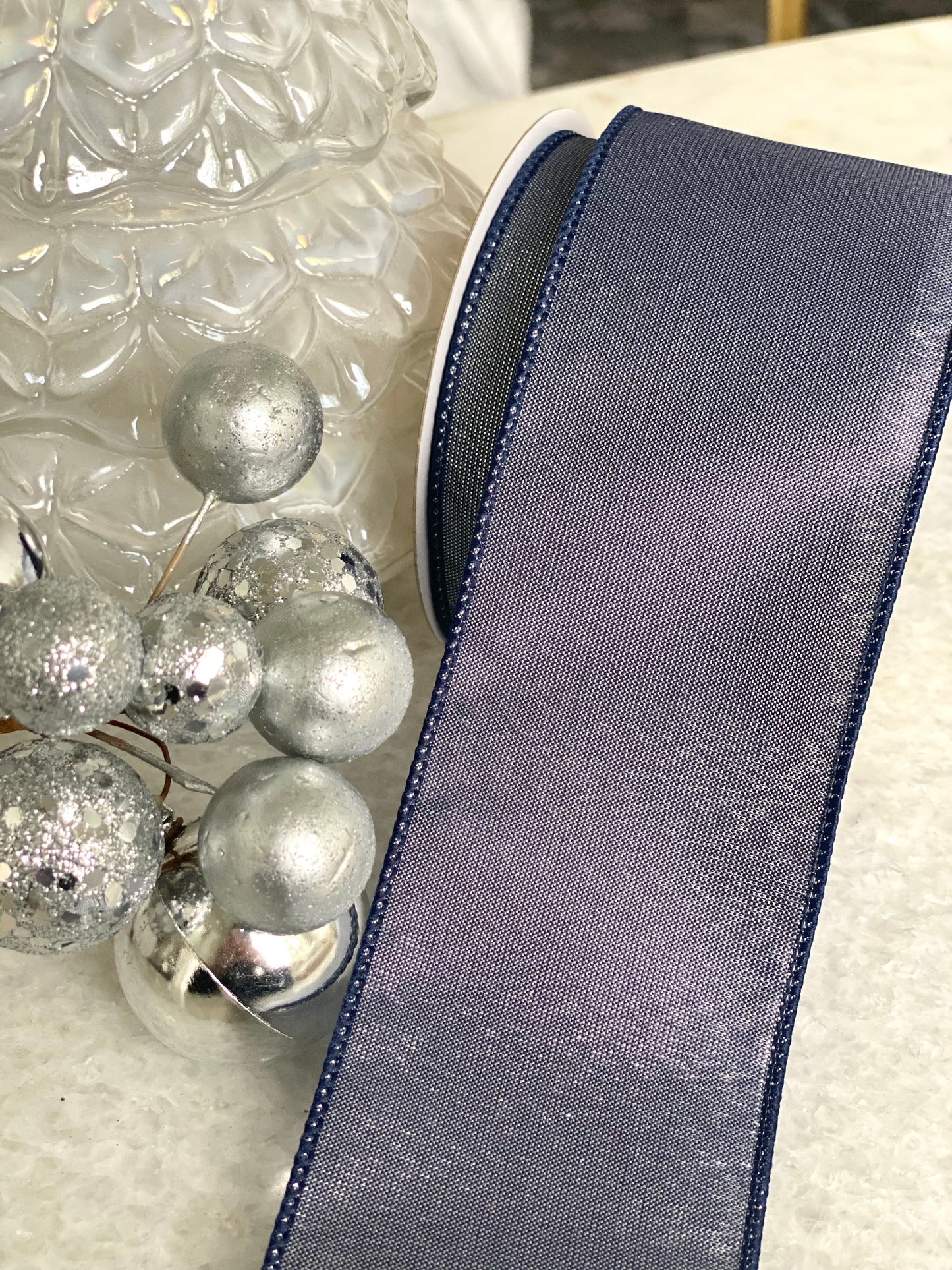 Navy Silk Dupioni Ribbon 2.5" Wide