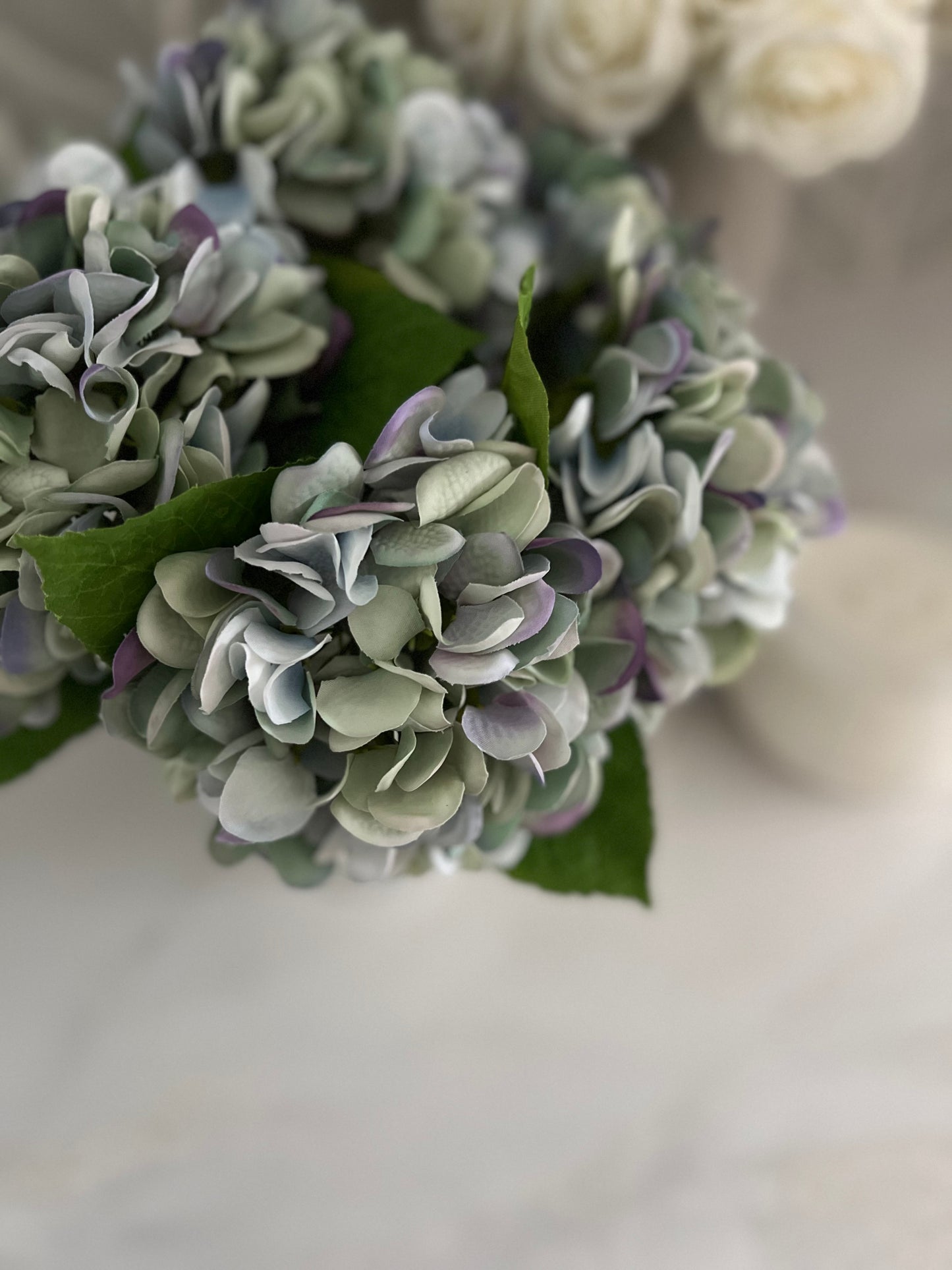 Pale Green and Purple Real Touch Hydrangea Stem 13" L