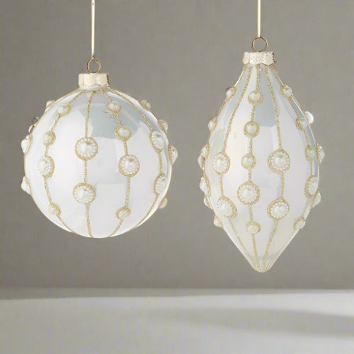 4" Pearl Embellished Ornaments (set of 2)