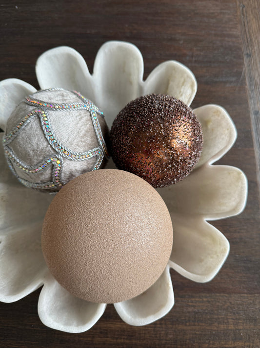 4.75" Beige Glitter Glass Ornament