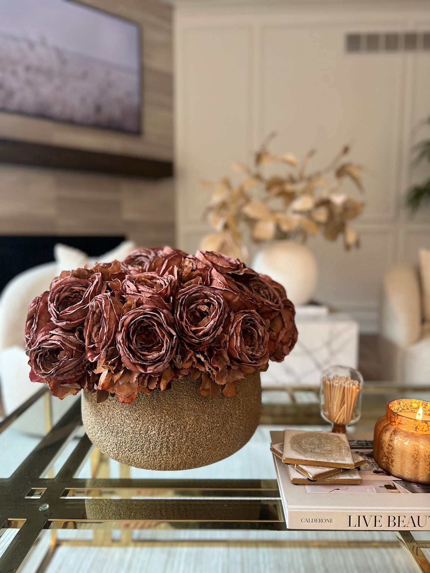 11” Amber Rose & Hydrangea Bouquet