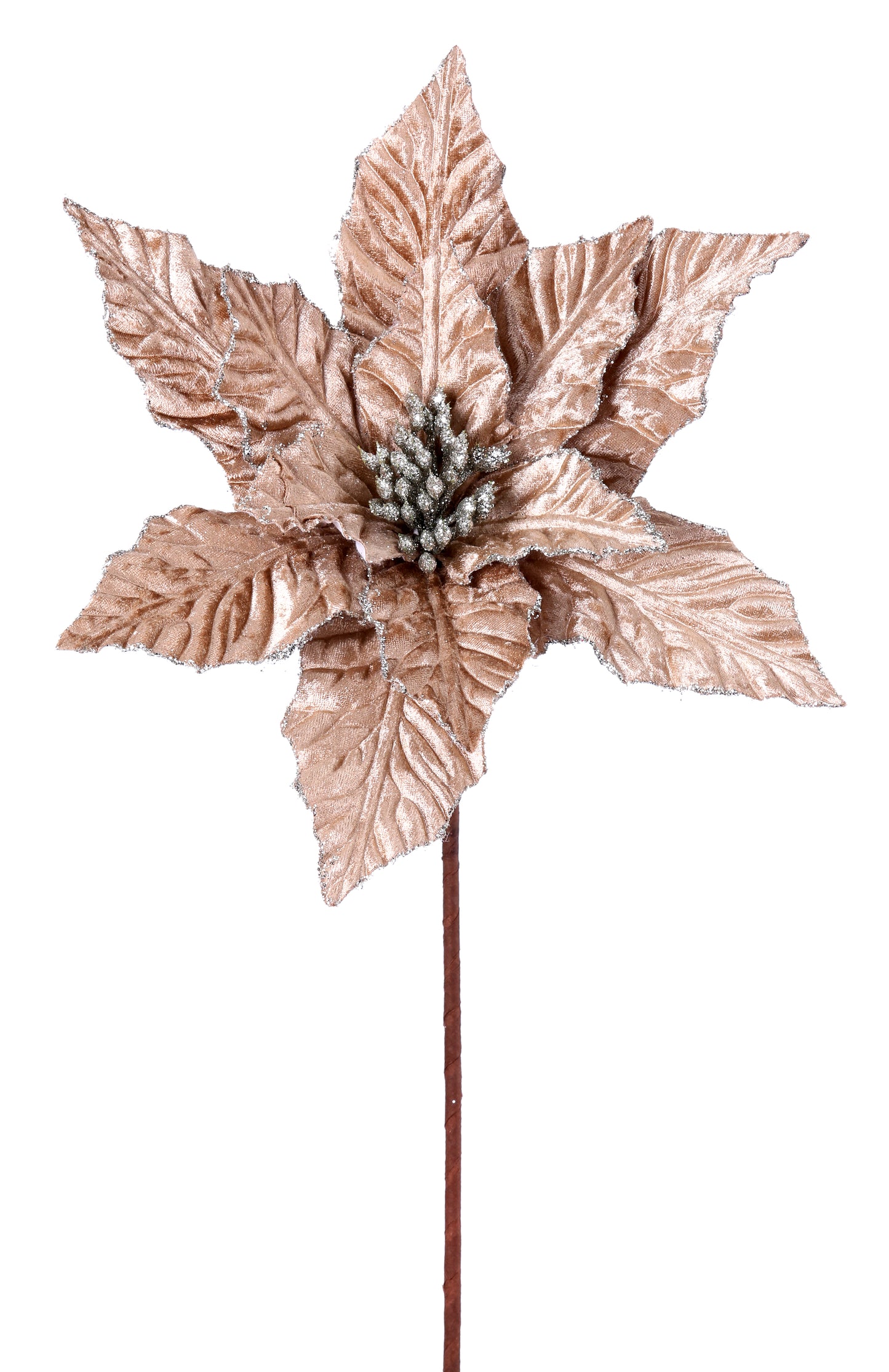 Taupe Glitter Velvet Poinsettia Stem 24"