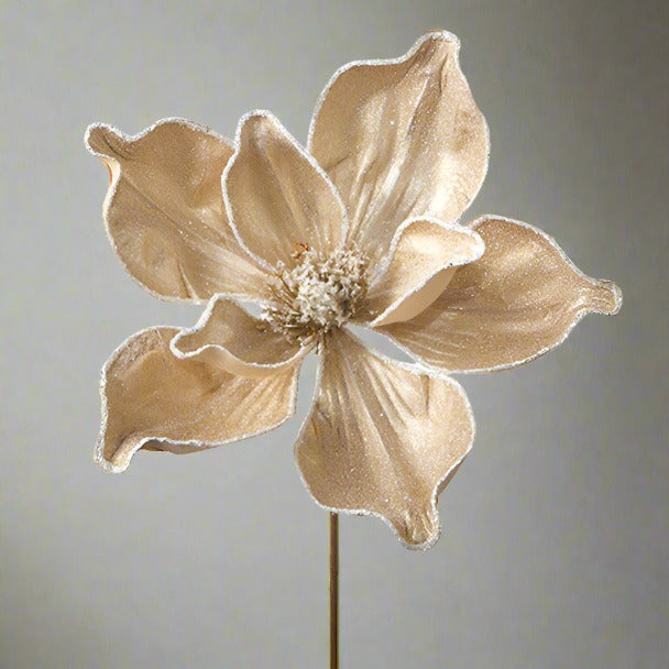 24" Iced Champagne Gold Magnolia Stem