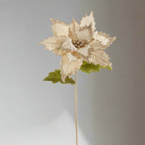 27" Ivory Velvet Poinsettia Stem