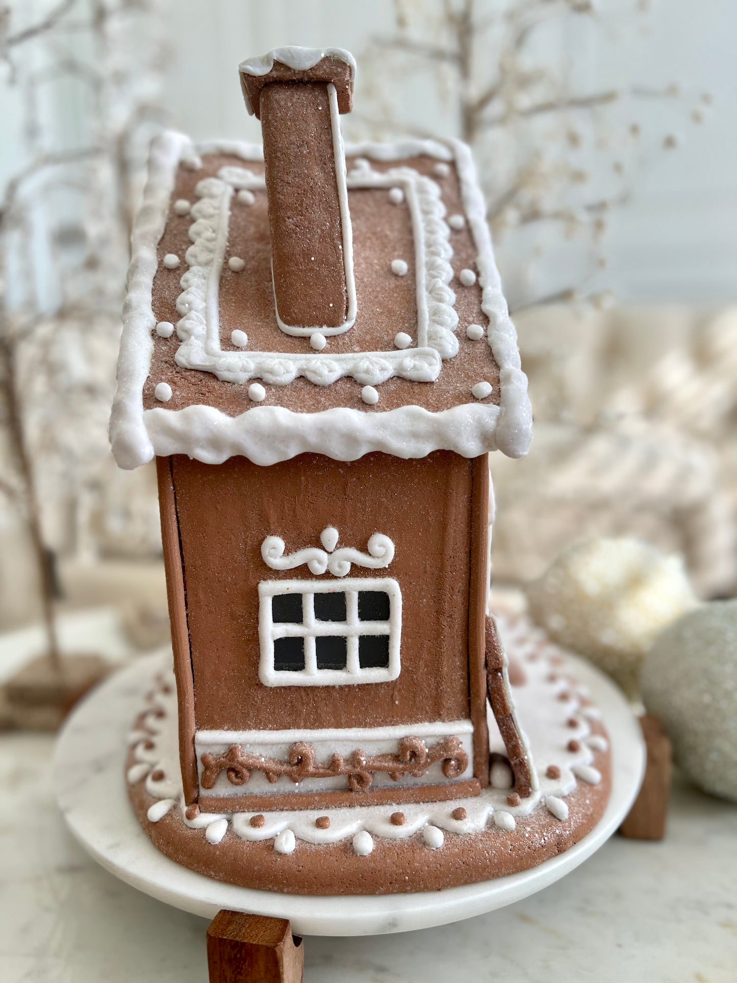 White Icing Lit Gingerbread House 12"