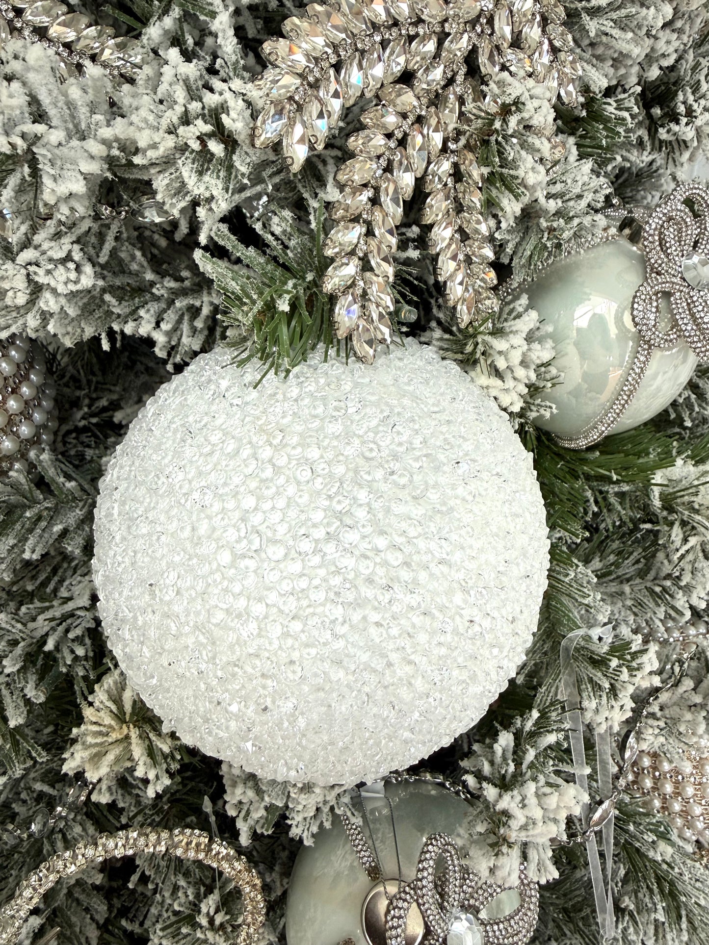 6" Iced White Ball Ornament