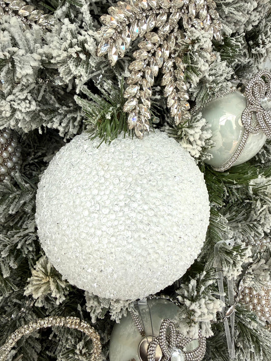 6" Iced White Ball Ornament