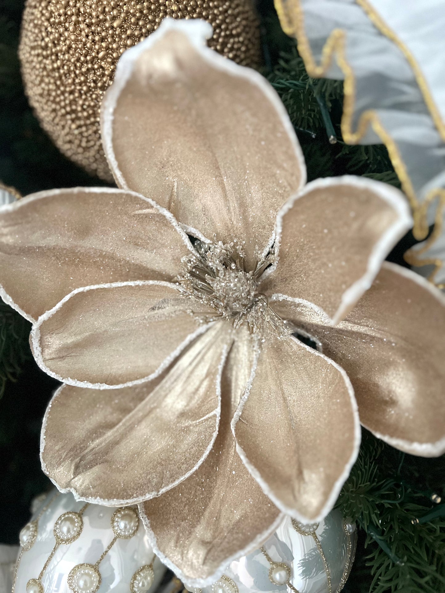 24" Iced Champagne Gold Magnolia Stem