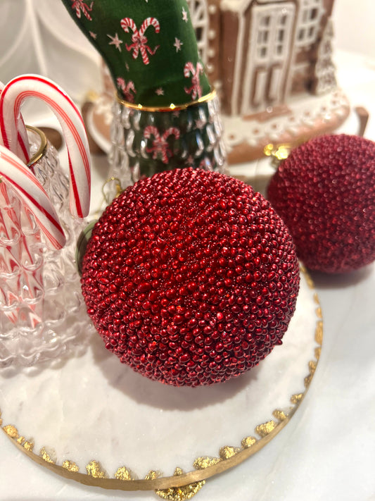 4" Red Glitter Bead Ball Ornament - Final Sale