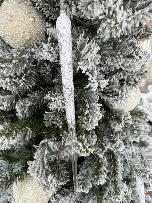 Snowy Glass Icicle Ornament 15"
