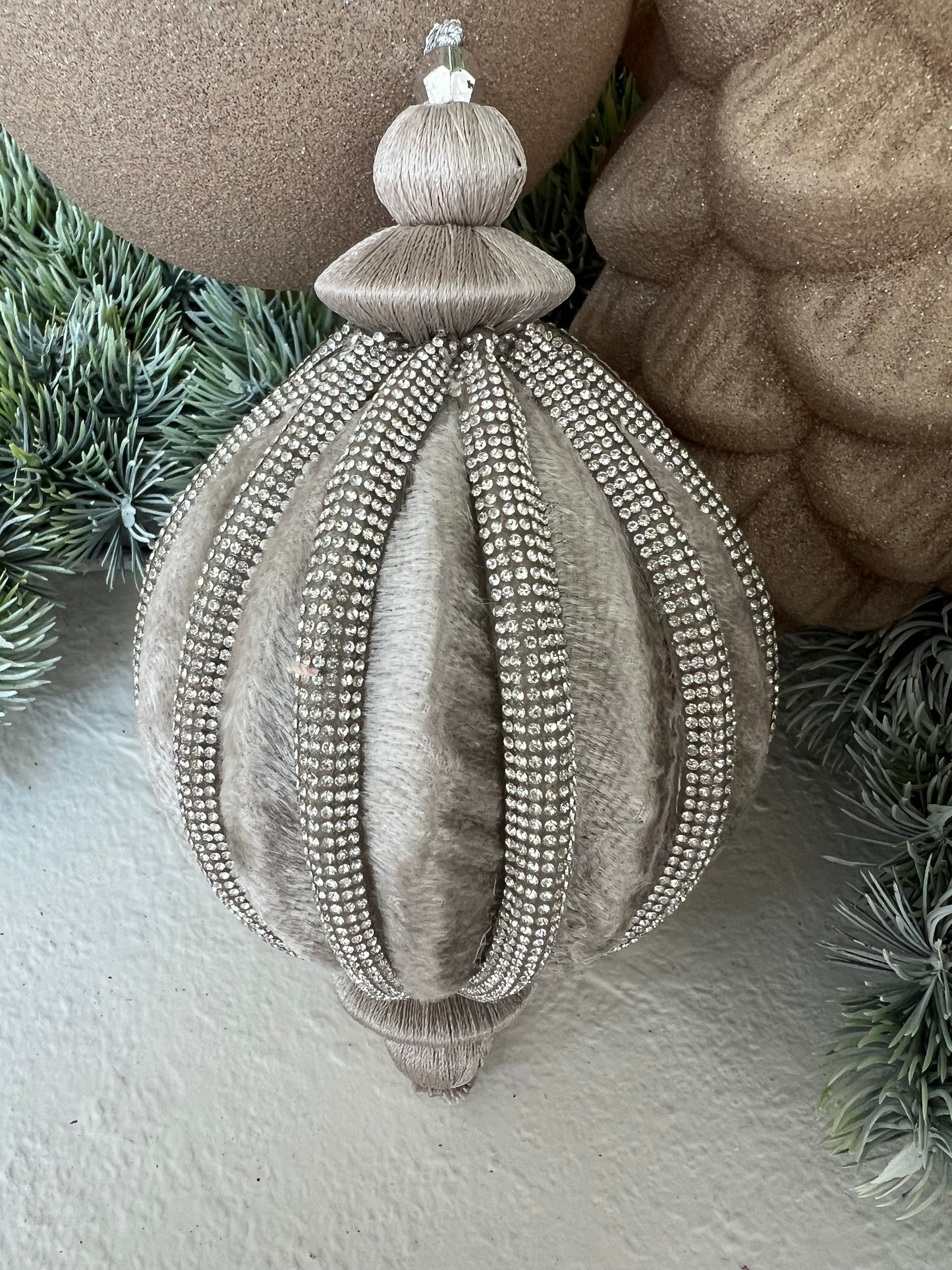 4" Jeweled Velvet Ridged Ornament