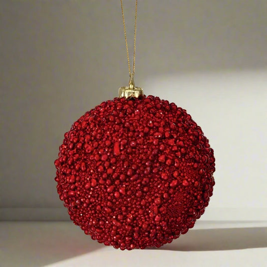 4" Red Glitter Bead Ball Ornament - Final Sale