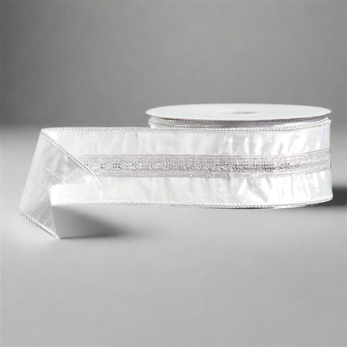 White Velvet Ribbon with Silver Embellishments (2.5" wide)