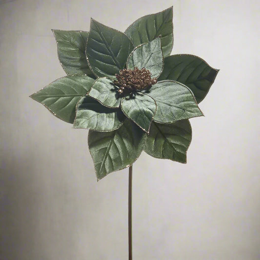 22" Green Velvet Poinsettia Stem