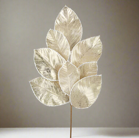 27" Glittered Champagne Magnolia Leaf Spray