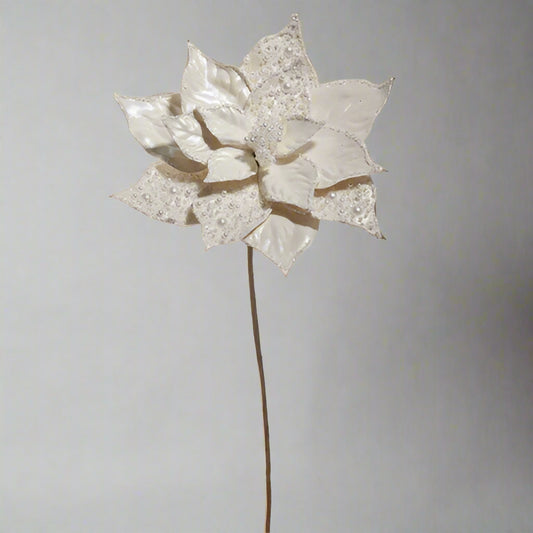 20"L White Pearl Beaded Poinsettia